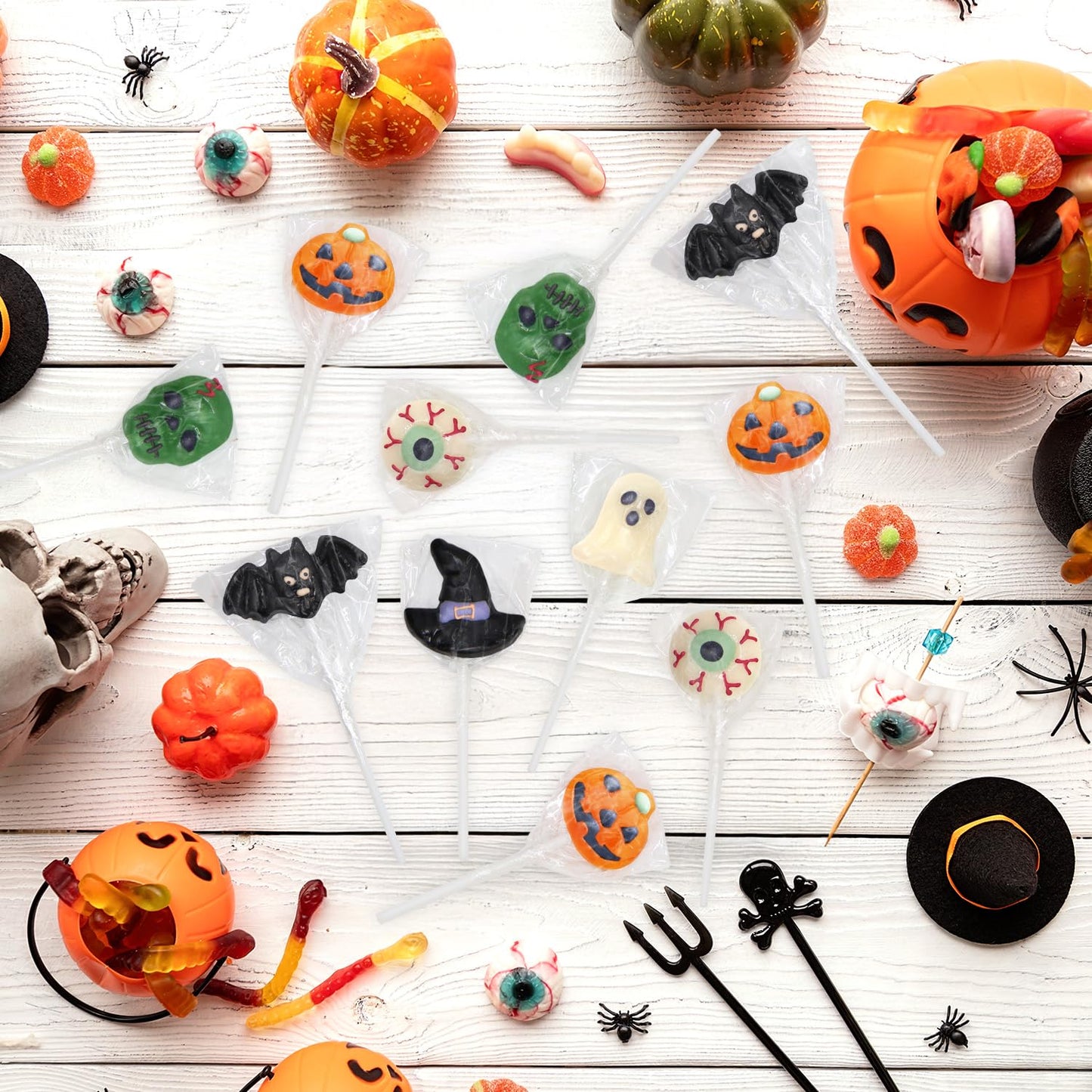 detailed halloween-themed shapes including pumpkins, ghosts, bats, skulls, eyeballs, and witch hats