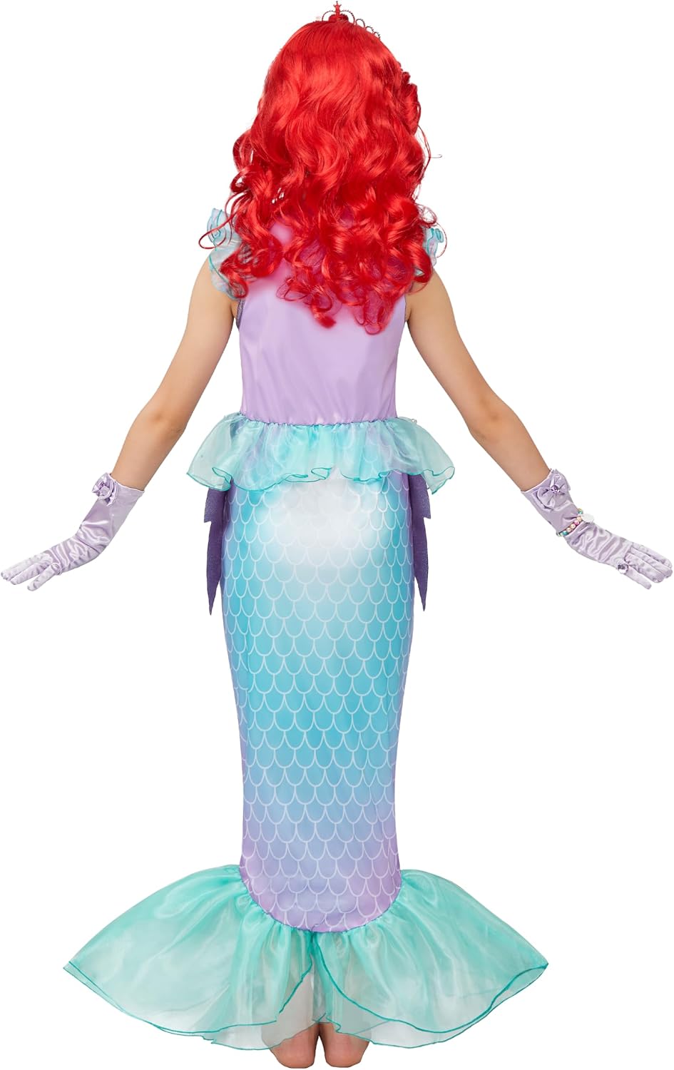 detailed mermaid-tail dress silhouette with themed fishtail-shaped handbag