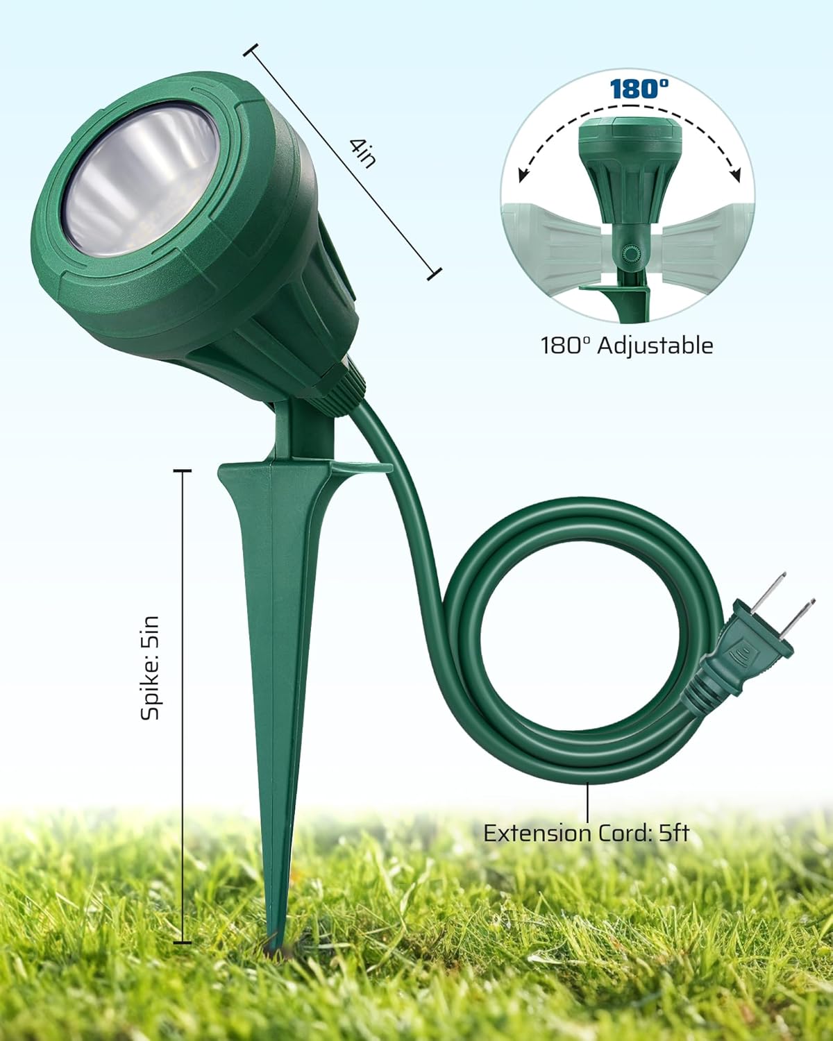 DEWENWILS 120V Outdoor Spotlight with 3 Color Lenses – Portable LED Landscape Light for Patio, Camping, and Backyard Gatherings