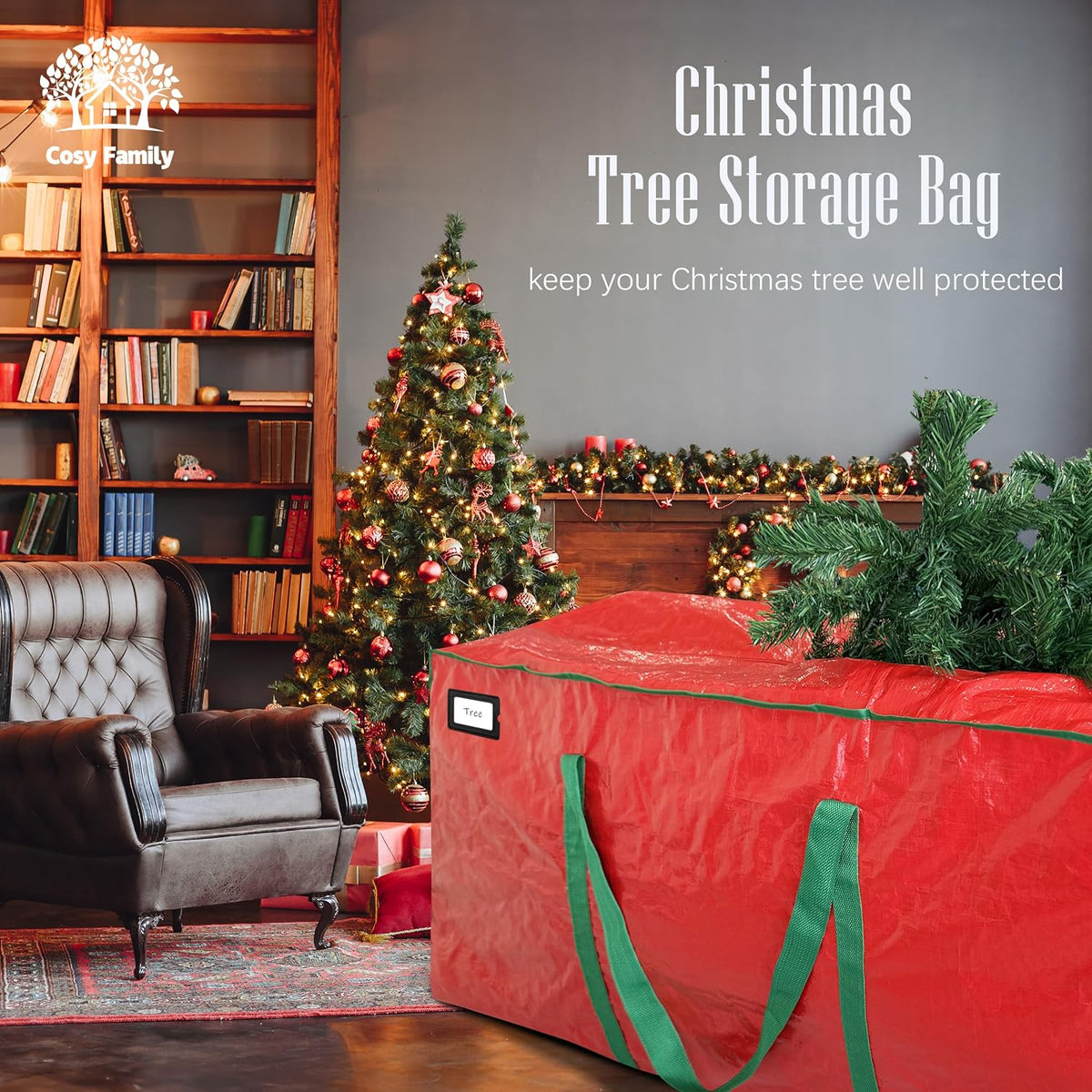 Cosy Family Christmas Tree Storage Bag - Minimalist Closet Organizer in Black, Fits 7.5 ft Disassembled Tree