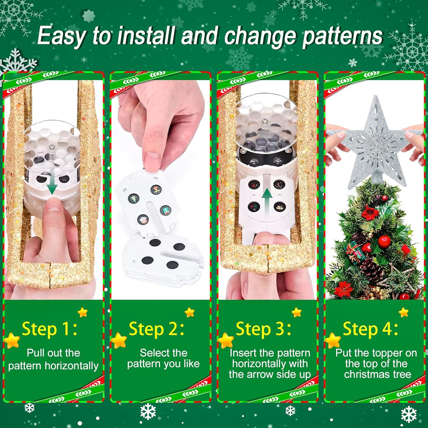 dimensions of 9.84"d x 3.54"w x 9.44"h — fits most standard christmas tree top positions