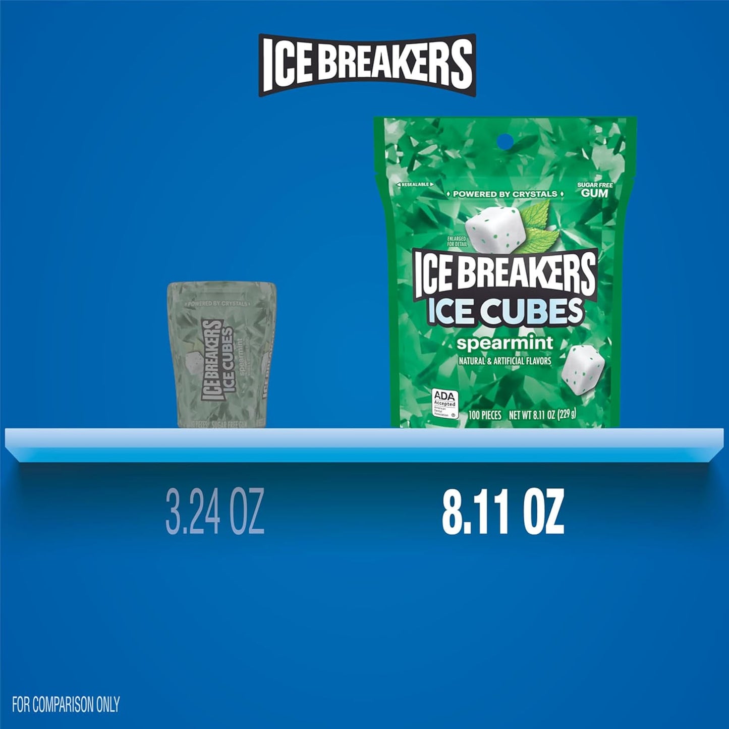 distinctive cube shape (ice cubes format) for a different mouthfeel than stick gum