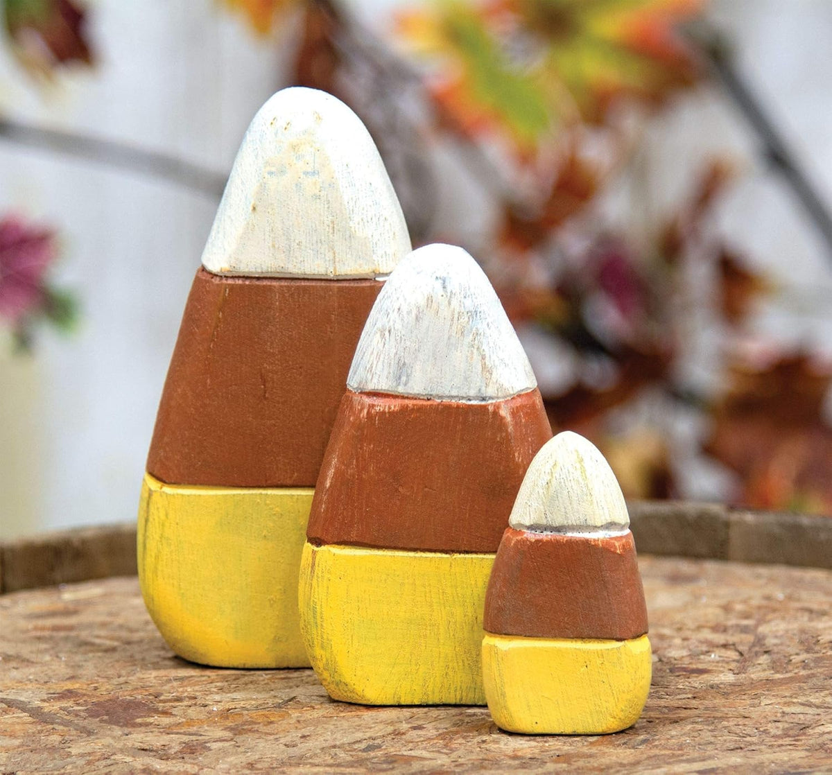 distressed painted finish in traditional white, orange, and yellow color scheme