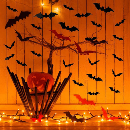DIYASY 3D Halloween Bat Wall Stickers 120 Pcs Matte Black Spooky Decor for Living Room and Bedroom Aesthetic
