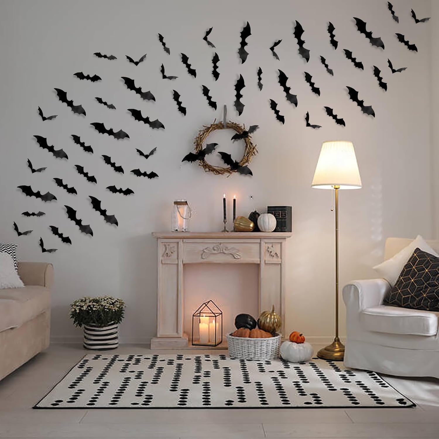 DIYASY 3D Halloween Bat Wall Stickers 120 Pcs Matte Black Spooky Decor for Living Room and Bedroom Aesthetic