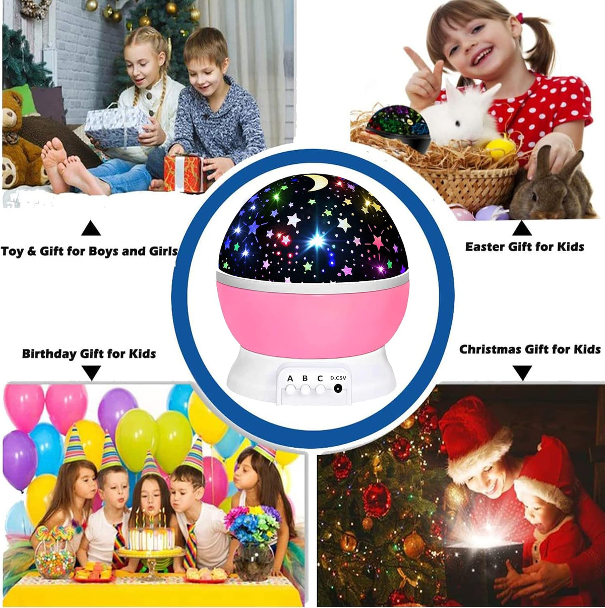 dome-covered nightlight mode with soft, non-dazzling brightness