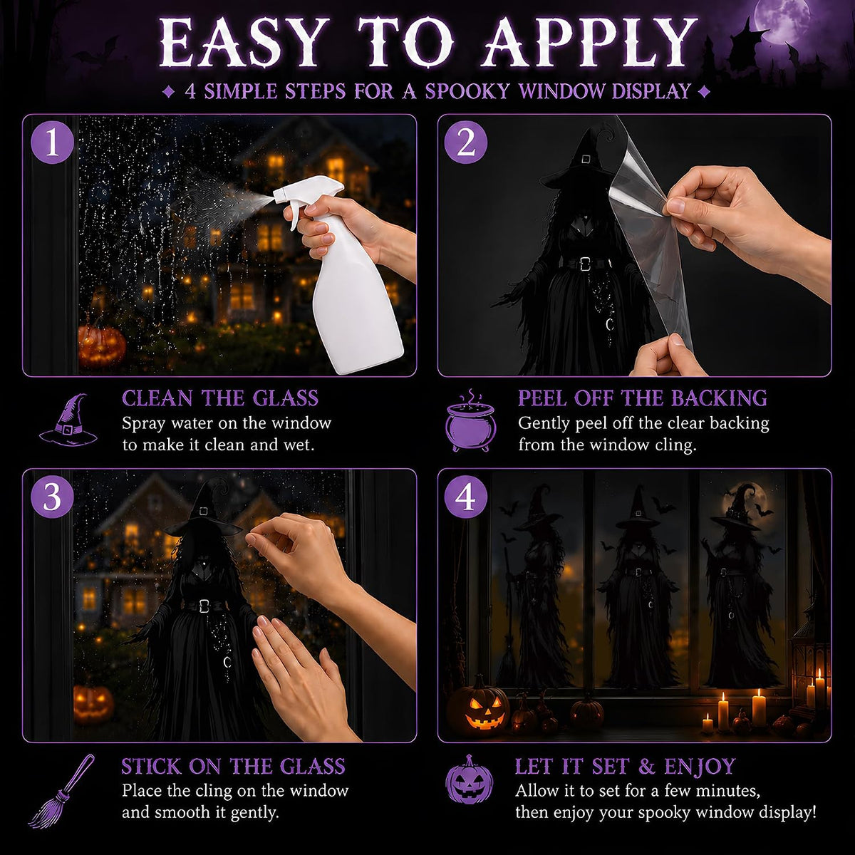 double-sided black witch and bat silhouettes for indoor and outdoor viewing