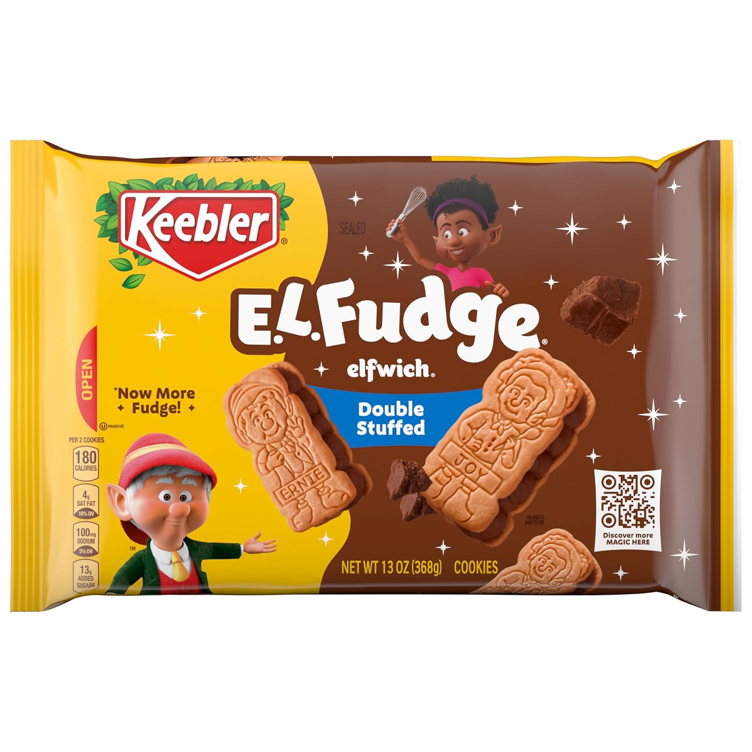 double-stuffed crème filling between two chocolate sandwich cookie wafers