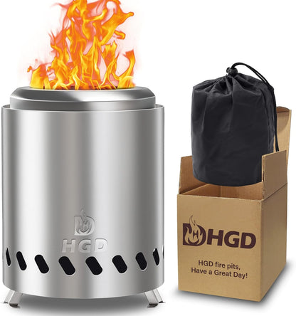 double-wall stainless steel construction with strategic vent holes for smokeless burning