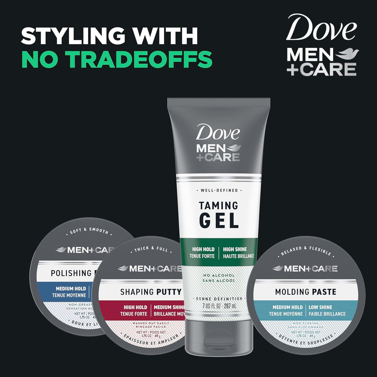 Dove Men+Care Caffeine Hair Gel – Thoughtful Grooming Gift for Men Who Care About Their Look, 7 oz Trio