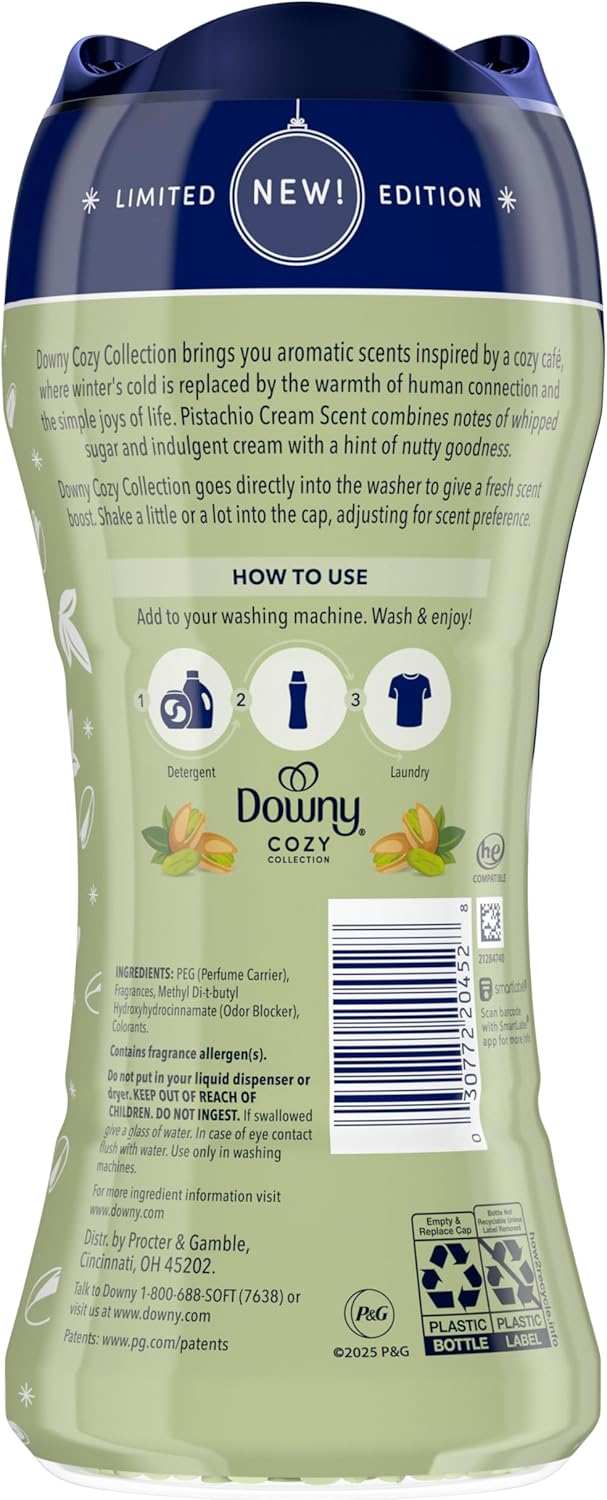 Downy Cozy Collection Laundry Scent Beads – Pistachio Cream Fragrance for Yoga Room Towels & Stress-Relief Bedding Layers, 7.8 oz