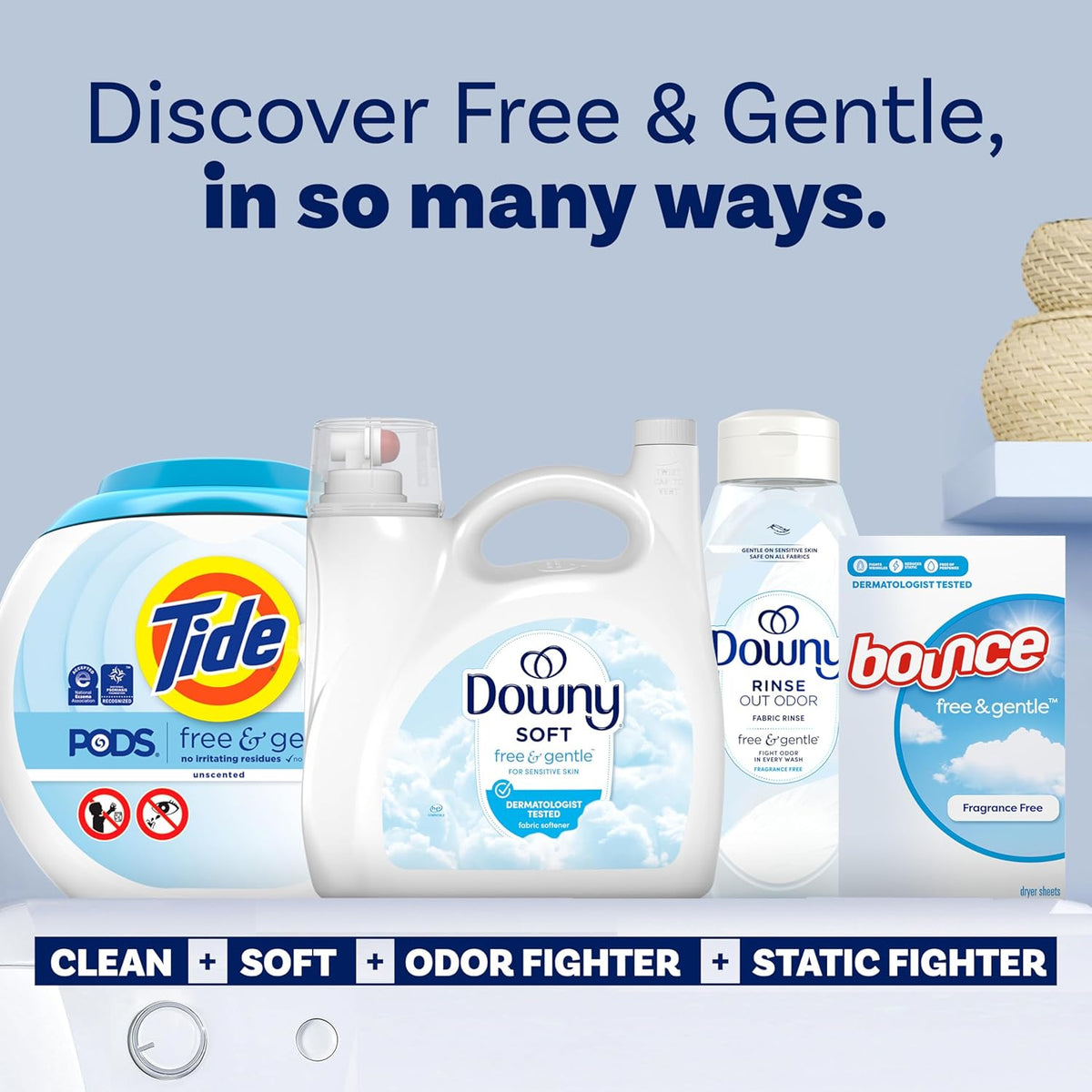 Downy Free & Gentle Unscented Fabric Softener for Intentional Home Living, Minimal Bulk Laundry Supply
