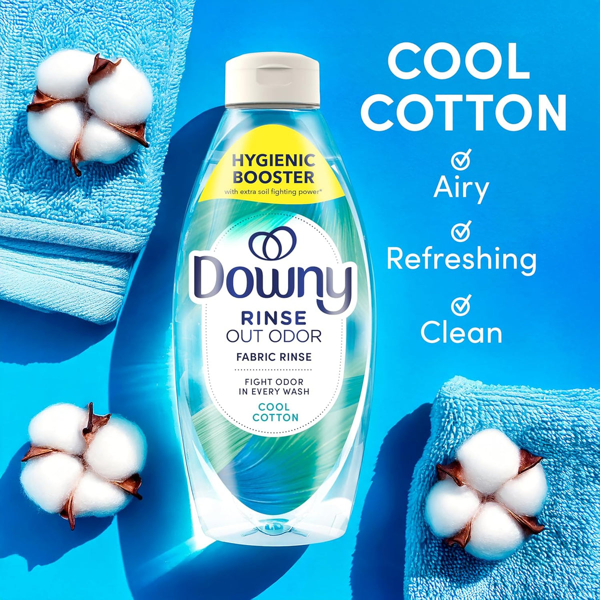 Downy Rinse Laundry Odor Remover – Streamlined Laundry Essential for Capsule Closet Homes, Cool Cotton Scent 48 fl oz