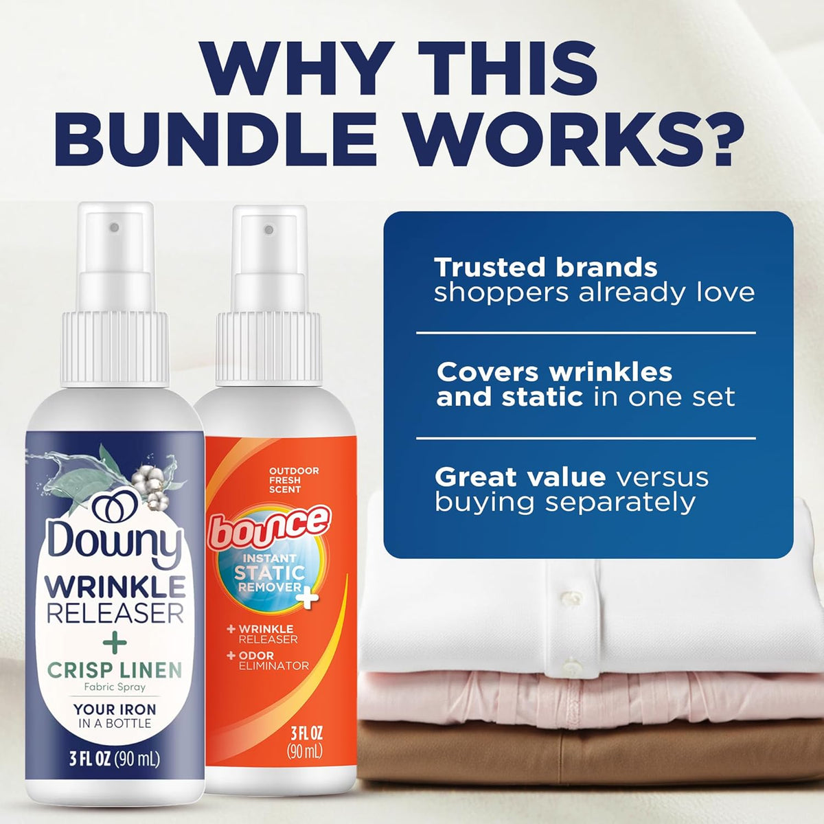 Downy Wrinkle Release Spray Set – Workday Focus Kit, Quick Garment Refresh Between Meetings