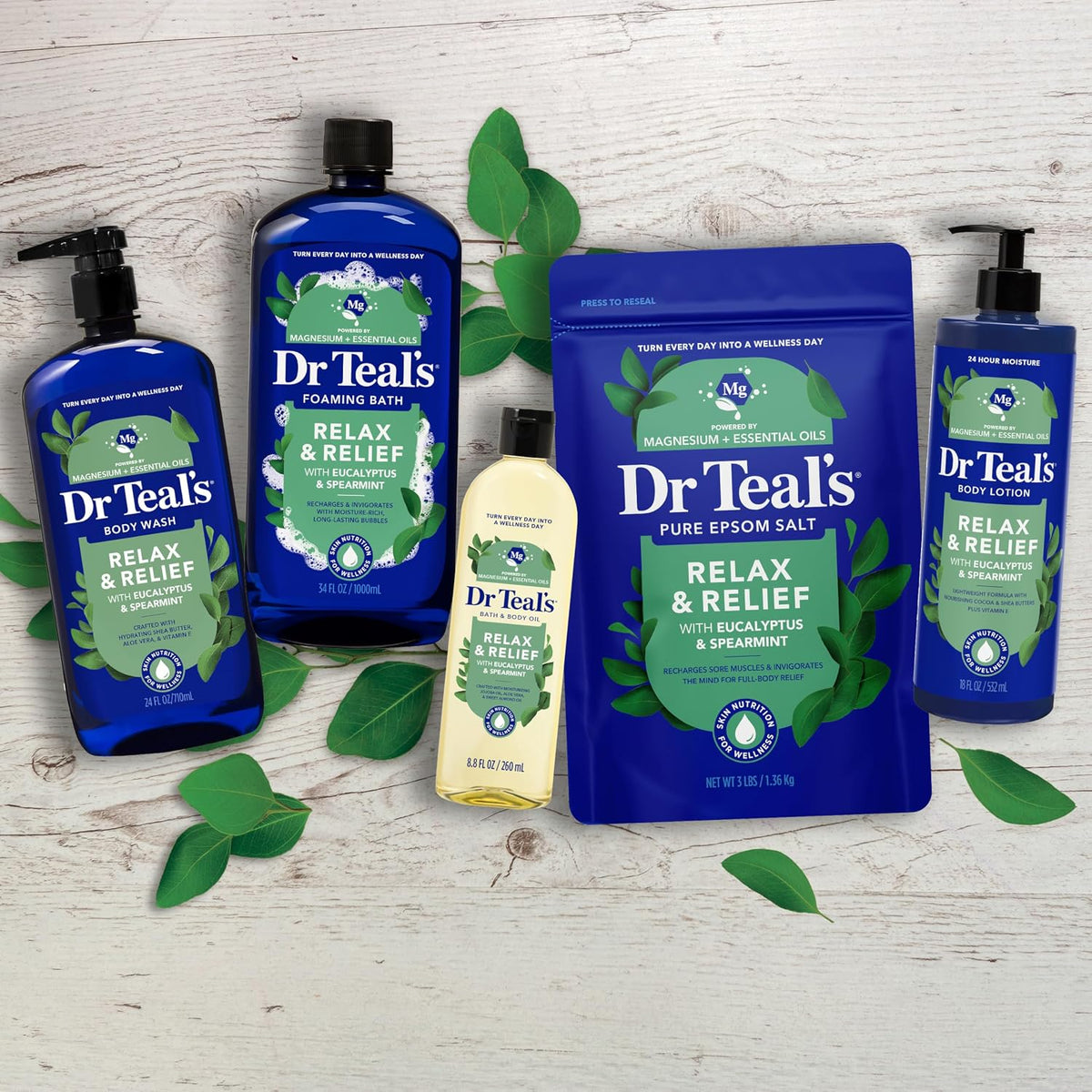 Dr Teal's Magnesium Sulfate Epsom Salt Soak, Eucalyptus & Spearmint – Calming Aromatherapy Bath for Sore Muscles and Restful Sleep