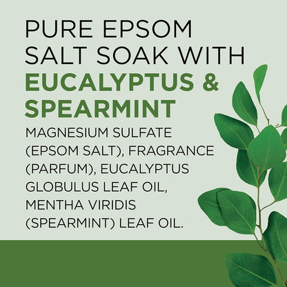 Dr Teal's Magnesium Sulfate Epsom Salt Soak, Eucalyptus & Spearmint – Calming Aromatherapy Bath for Sore Muscles and Restful Sleep