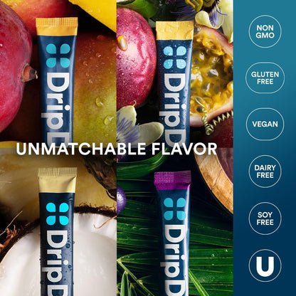 DripDrop Hydration Packets – Tropical Electrolyte Powder Sticks for Home Office Focus and Long Workday Energy