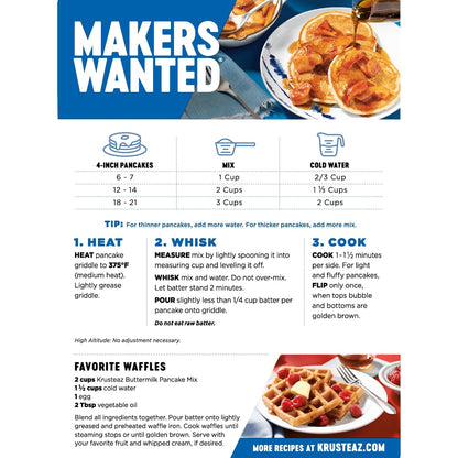 dry ingredients include wheat flour, sugar, dextrose, leavening, soybean oil, egg whites, and buttermilk