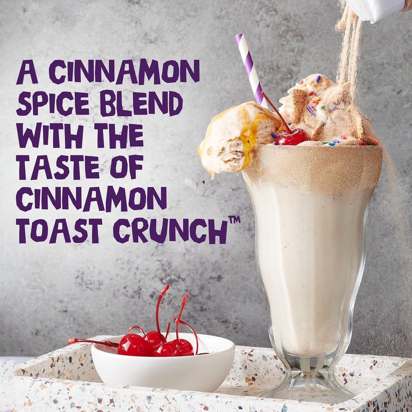 dry, sprinkleable format that adheres to toast, popcorn, fruit, and beverages