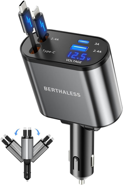dual 80cm retractable cables with auto-retract after a 1-inch pull
