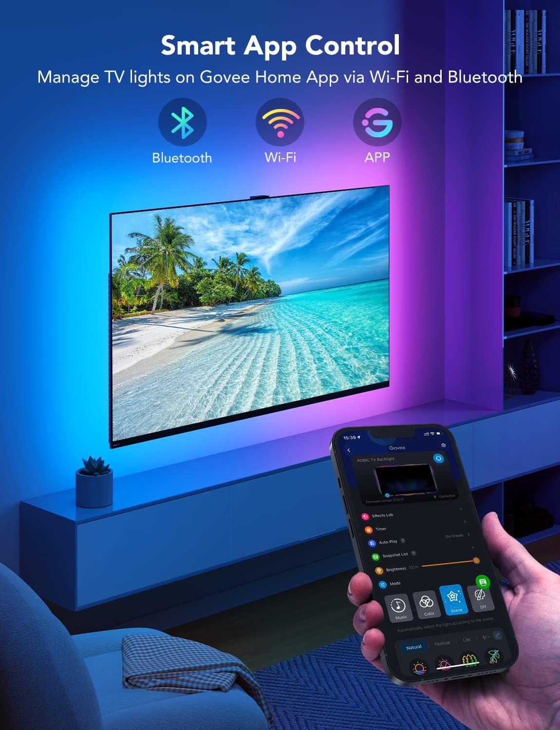 dual bluetooth and 2.4ghz wi-fi connectivity through the govee home app