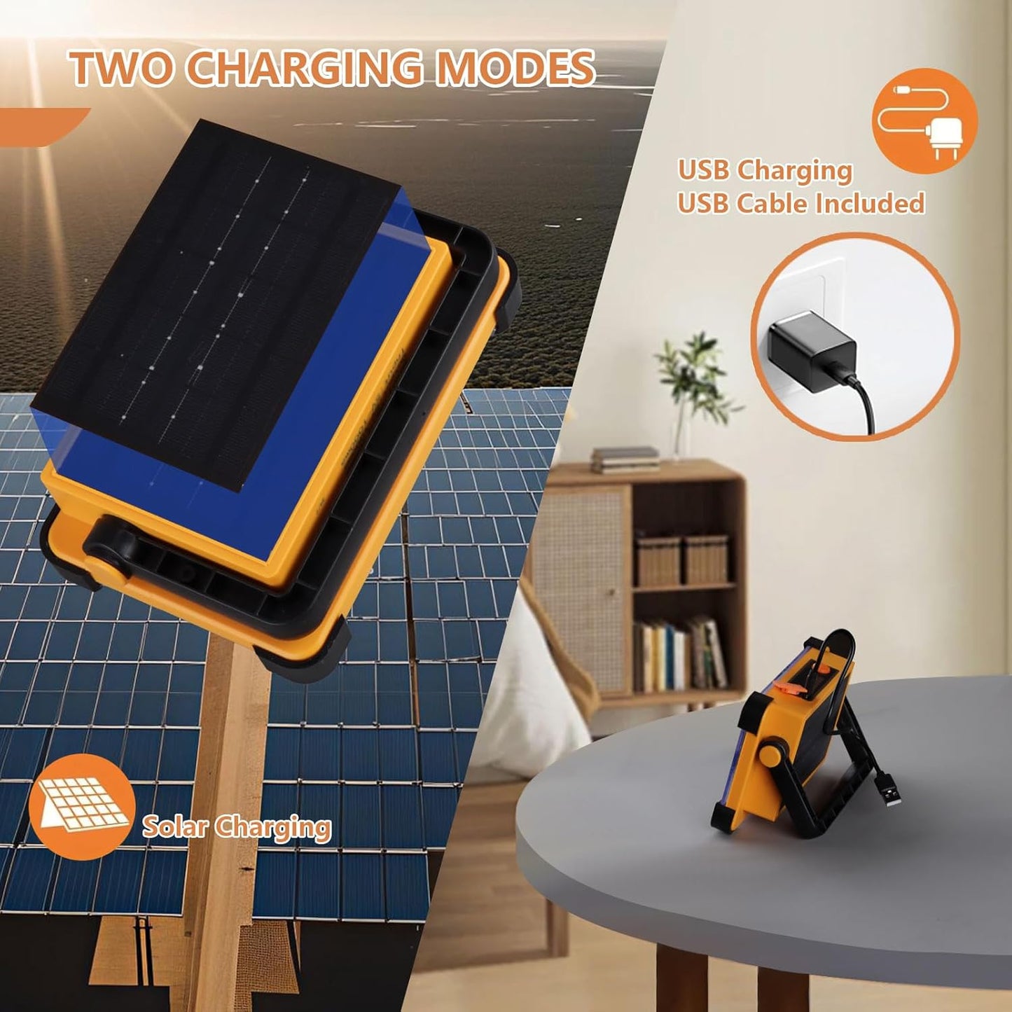dual charging inputs: 22% efficient solar panel plus standard usb cable