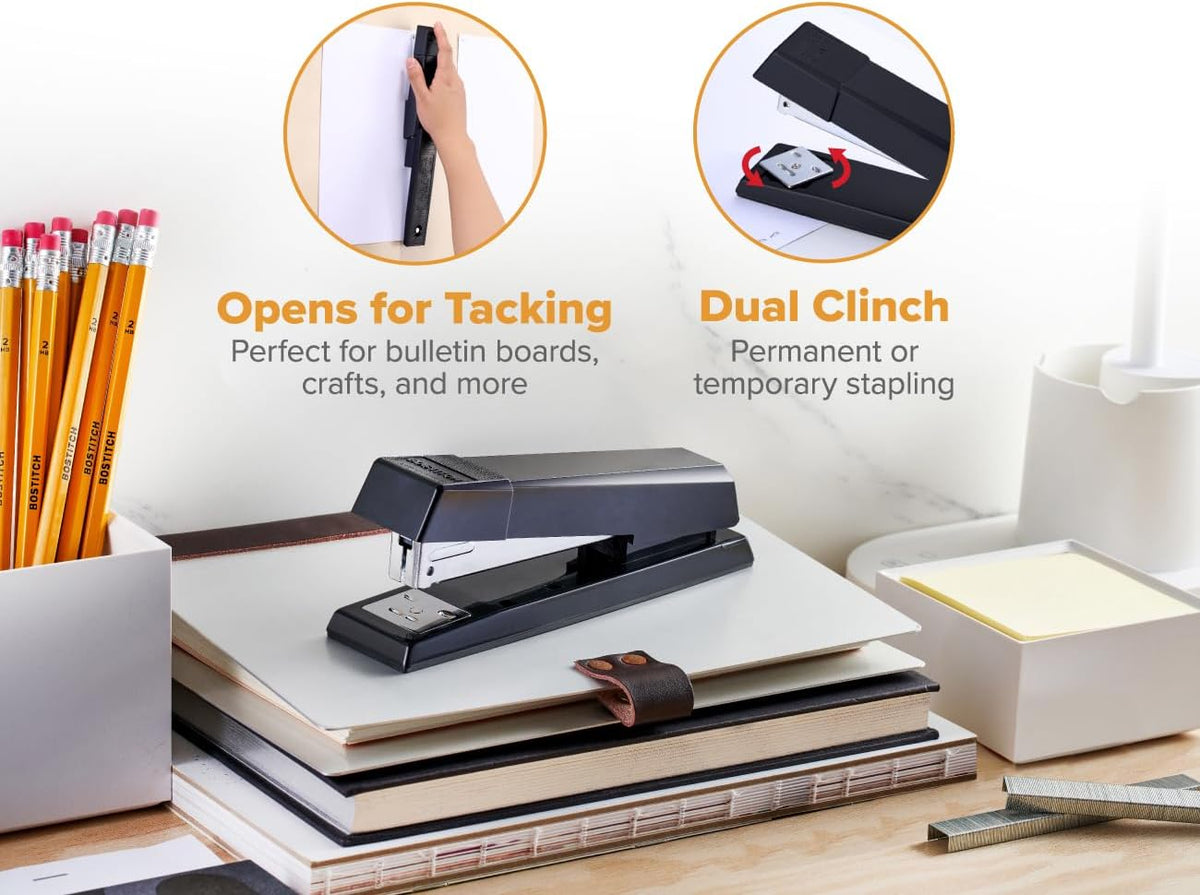dual clinch system switchable between temporary (outward) and standard (inward) clinching