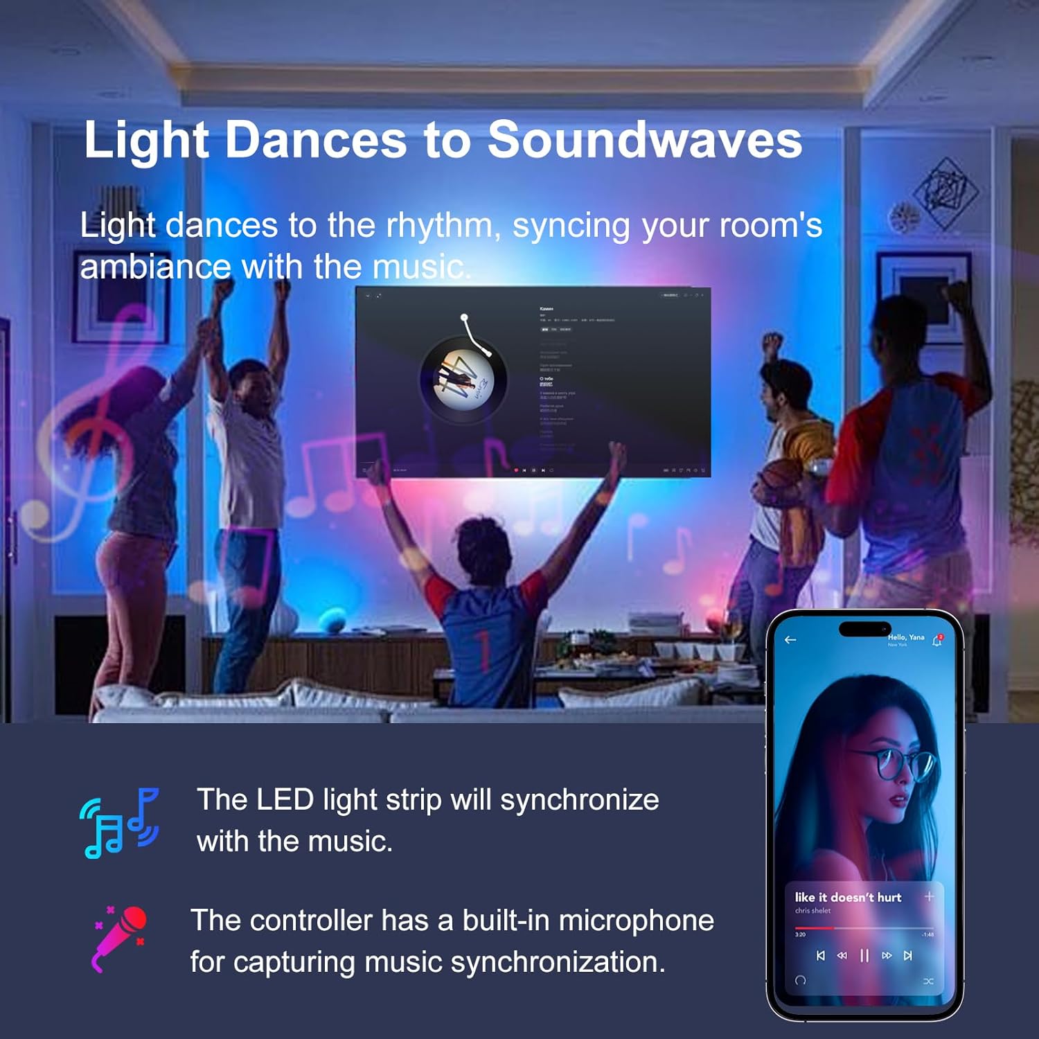 dual control: smartphone app (bluetooth) and infrared remote