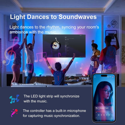 dual control: smartphone app (bluetooth) and infrared remote