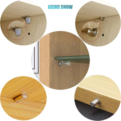 dual-diameter shelf pins accepting both 5mm and 1/4 inch (6.35mm) cabinet holes
