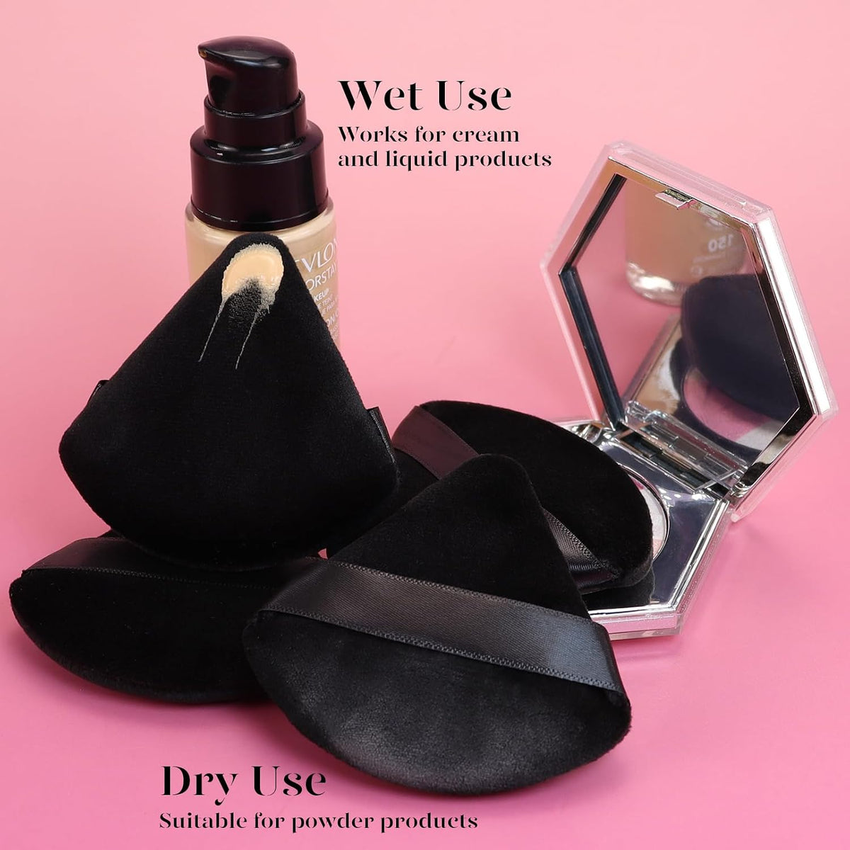 dual dry-and-damp functionality for powder or cream/liquid formulas