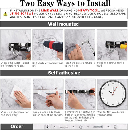 dual installation: self-adhesive for smooth surfaces, screw-mounted for rough surfaces and heavy loads