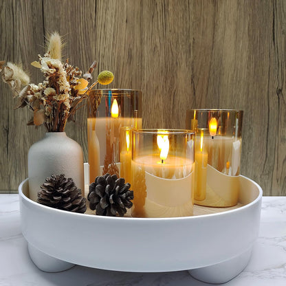dual lighting modes: randomized flicker flame and steady warm glow, with dimmable brightness