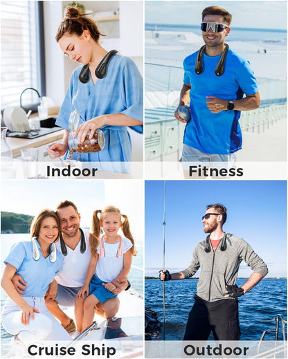 Portable Bladeless Neck Fan for Daily Wellness Routines, Hands-Free Rechargeable Cooling for Relaxing, Working, and Wind-Down Time