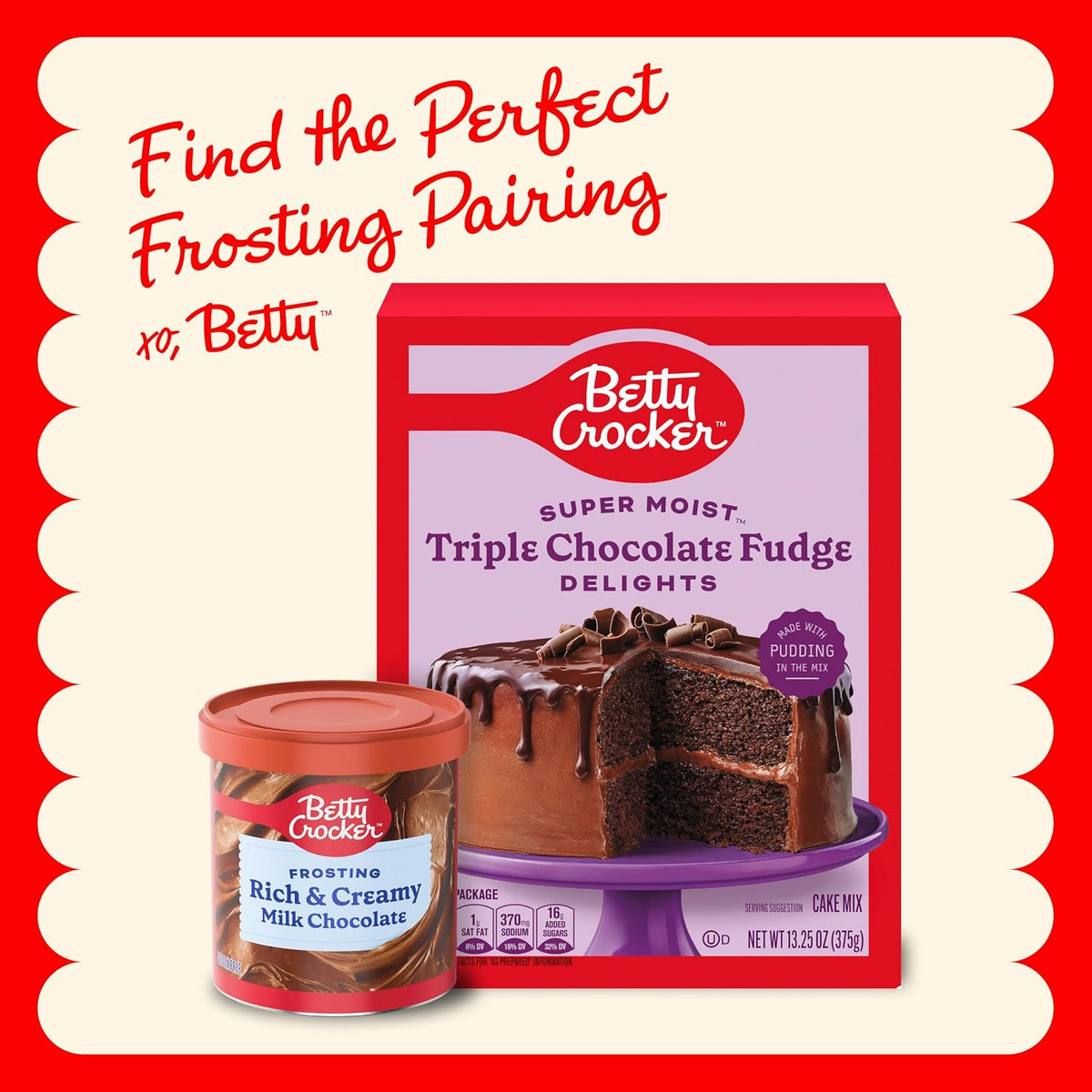 Betty Crocker Super Moist Triple Chocolate Fudge Cake Mix for Backyard Gatherings, Easy Make-Ahead Chocolate Cake 13.25 oz
