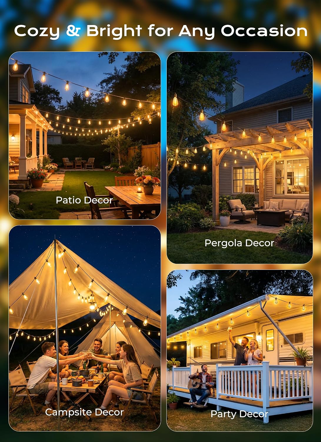 Brightown Solar String Lights - Outdoor Patio and Garden Lighting, Cord-Free Illumination for Backyard Dinners and Camping