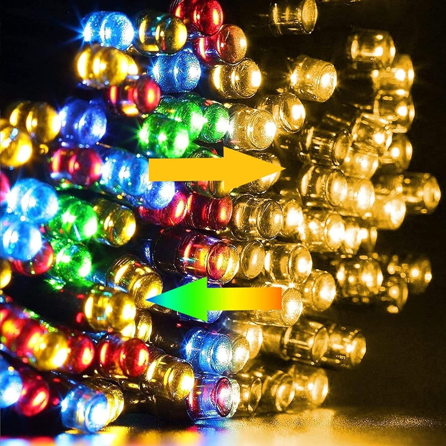 dual warm white and multicolor leds in a single strand with mode-switching