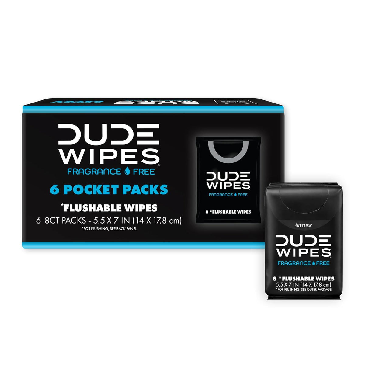 DUDE Wipes Dermatologically Tested Flushable Wipes – Gentle Clean Without Harsh Chemicals, 48 Count Travel Pack