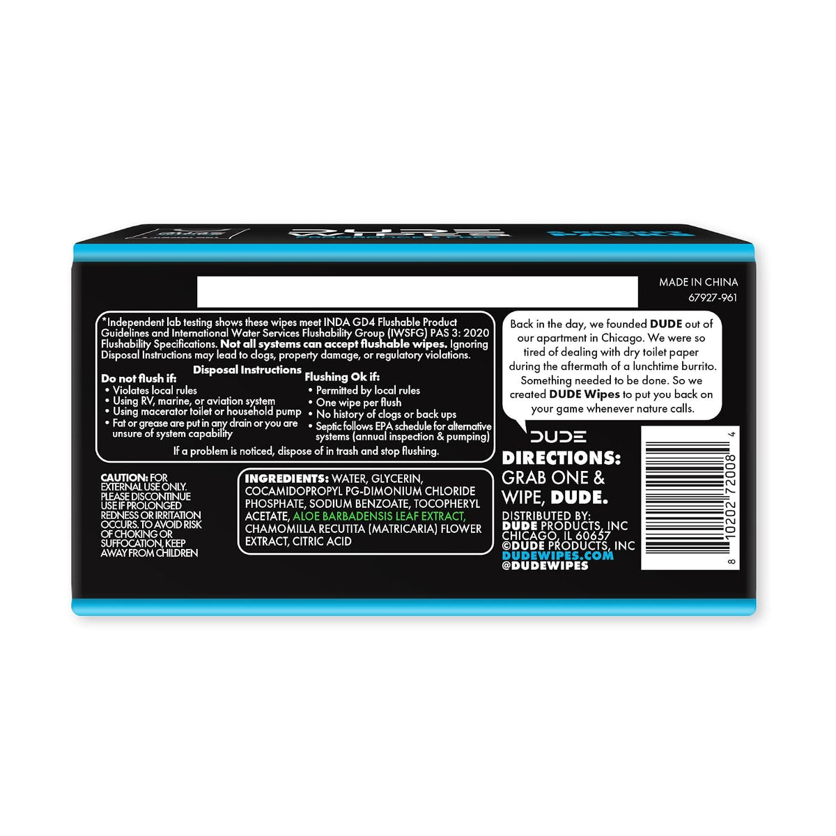 DUDE Wipes Dermatologically Tested Flushable Wipes – Gentle Clean Without Harsh Chemicals, 48 Count Travel Pack
