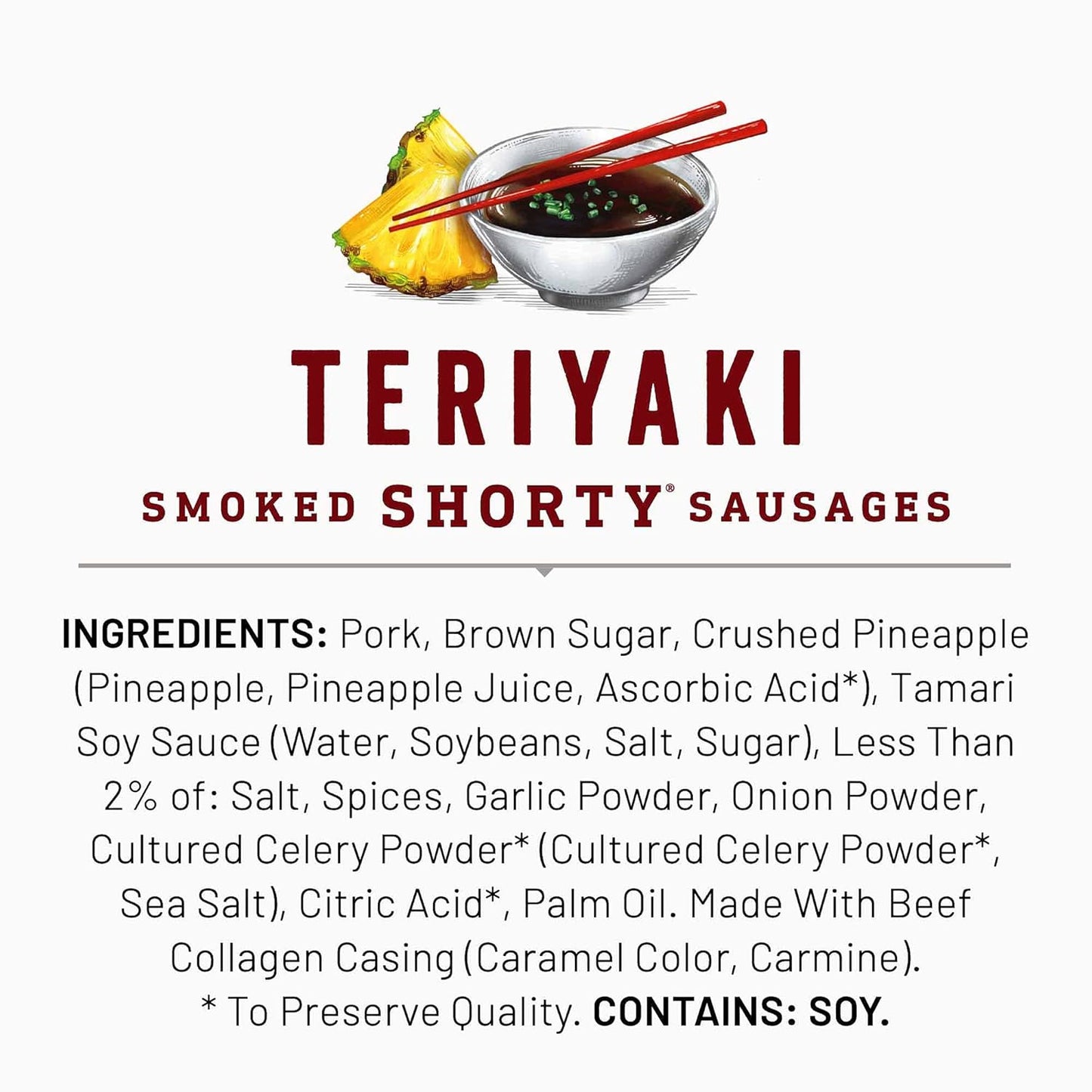 Duke's Pork Teriyaki Smoked Shorty Sausages – Portable Protein Snack for Hiking and Trail Lunches, 5 oz
