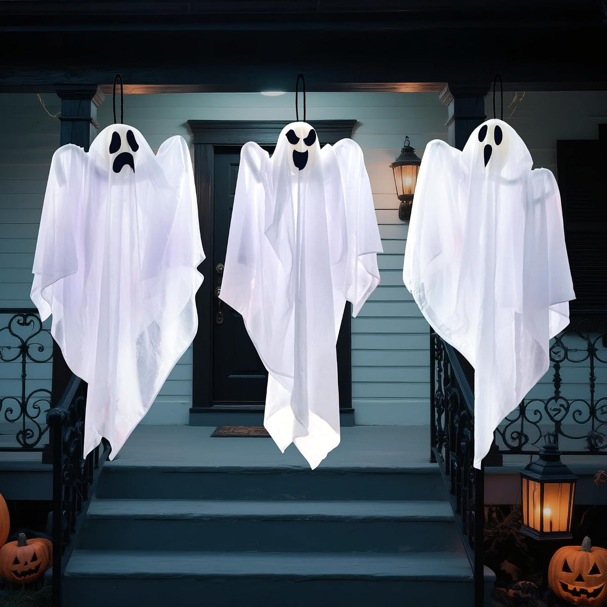JOYIN Hanging Halloween Ghosts – 3-Pack Outdoor Patio & Lawn Decor, Swaying Flying Ghost Figures for Front Yard