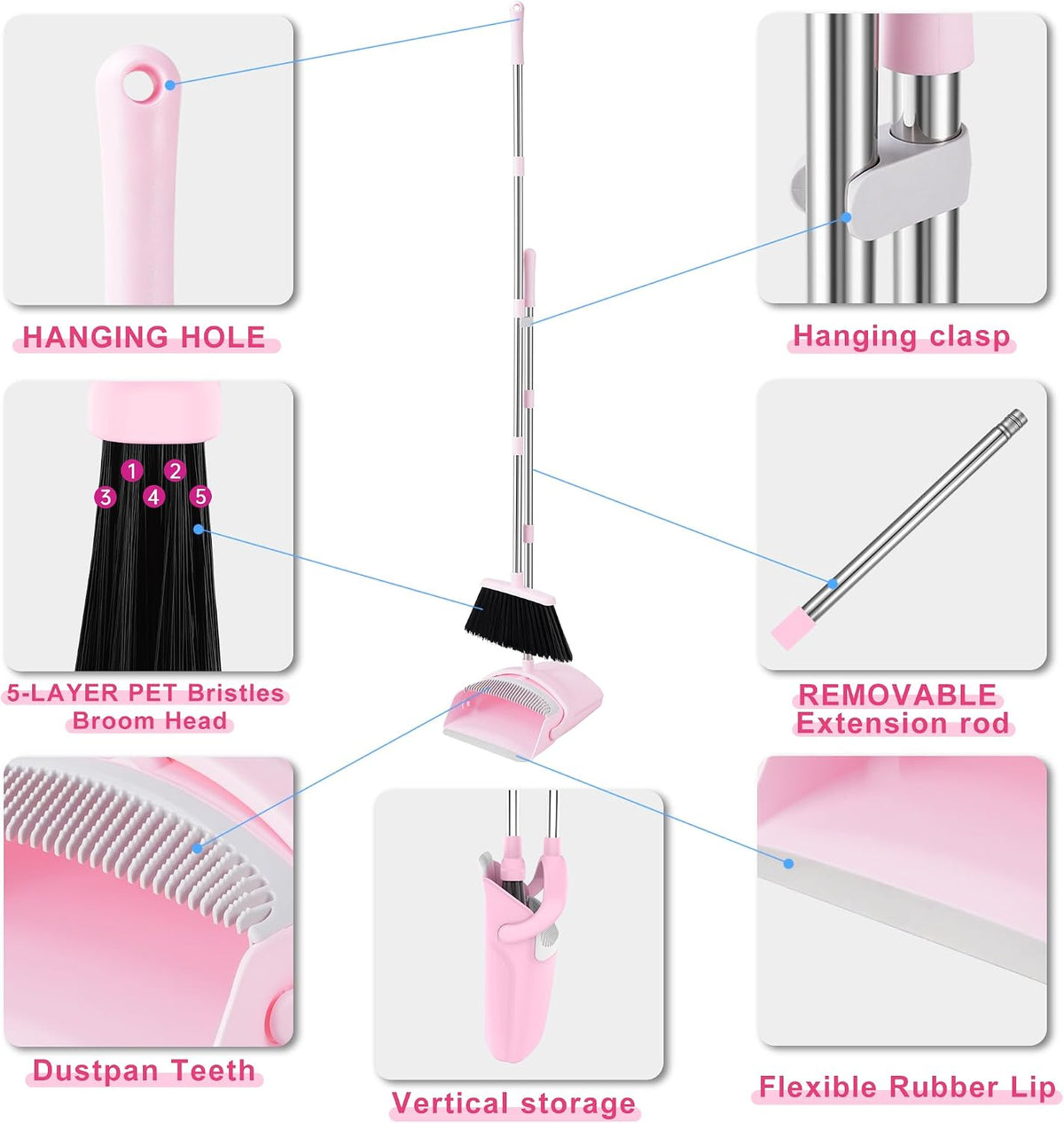 dustpan with built-in comb teeth for scraping hair and debris from bristles