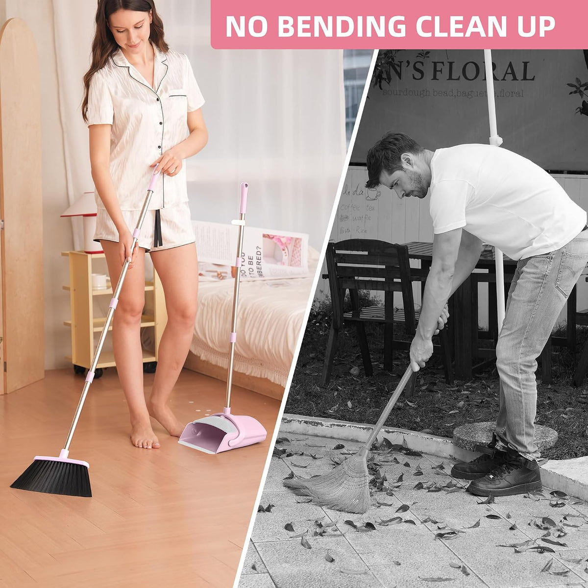 BSKLIN Telescoping Broom and Dustpan Combo – Less-Is-More Floor Sweeper for Hardwood and Tile, One Tool Replaces Multiple Cleaning Items