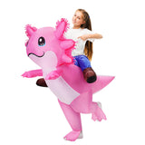 Mascostume Inflatable Dinosaur Axolotl Costume for Kids, Child-Friendly Ride-On Halloween Outfit with Auto Shutoff Blower for Nursery and Bedroom