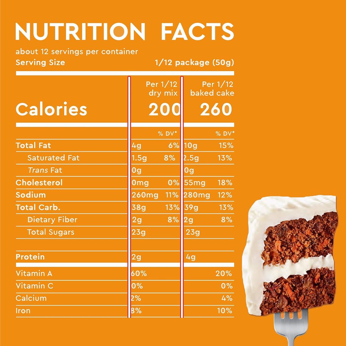 each 15.25-ounce carrot cake box yields two 8-inch or 9-inch layer cakes, one 13 x 9-inch sheet cake, or 24 cupcakes