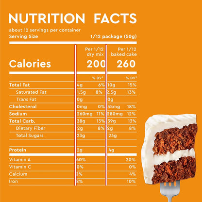 each 15.25-ounce carrot cake box yields two 8-inch or 9-inch layer cakes, one 13 x 9-inch sheet cake, or 24 cupcakes