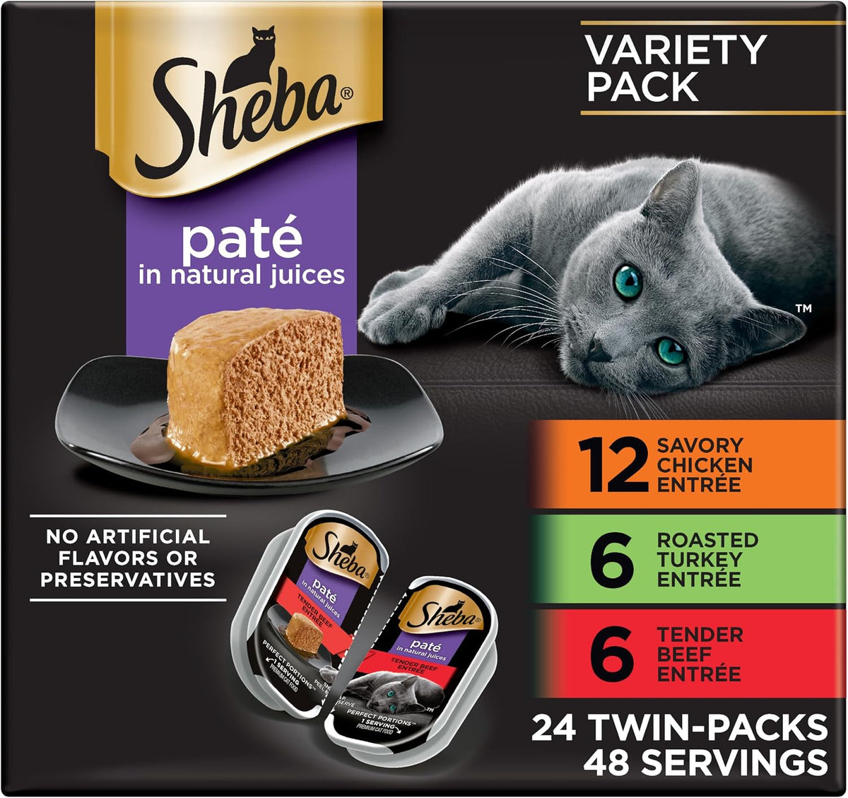 each 2.6-ounce unit is presented as a convenient twin-pack tray; the featured 24-count variety pack provides 48 individually portioned servings