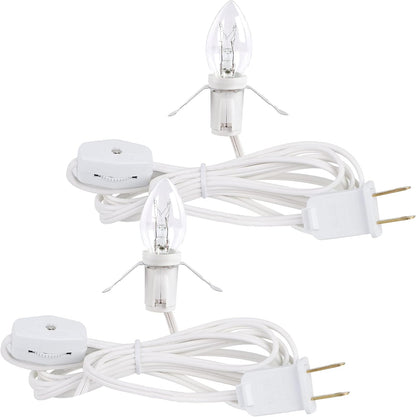 each 6-foot white cord includes a clear 5-watt candelabra bulb with steady warm white illumination