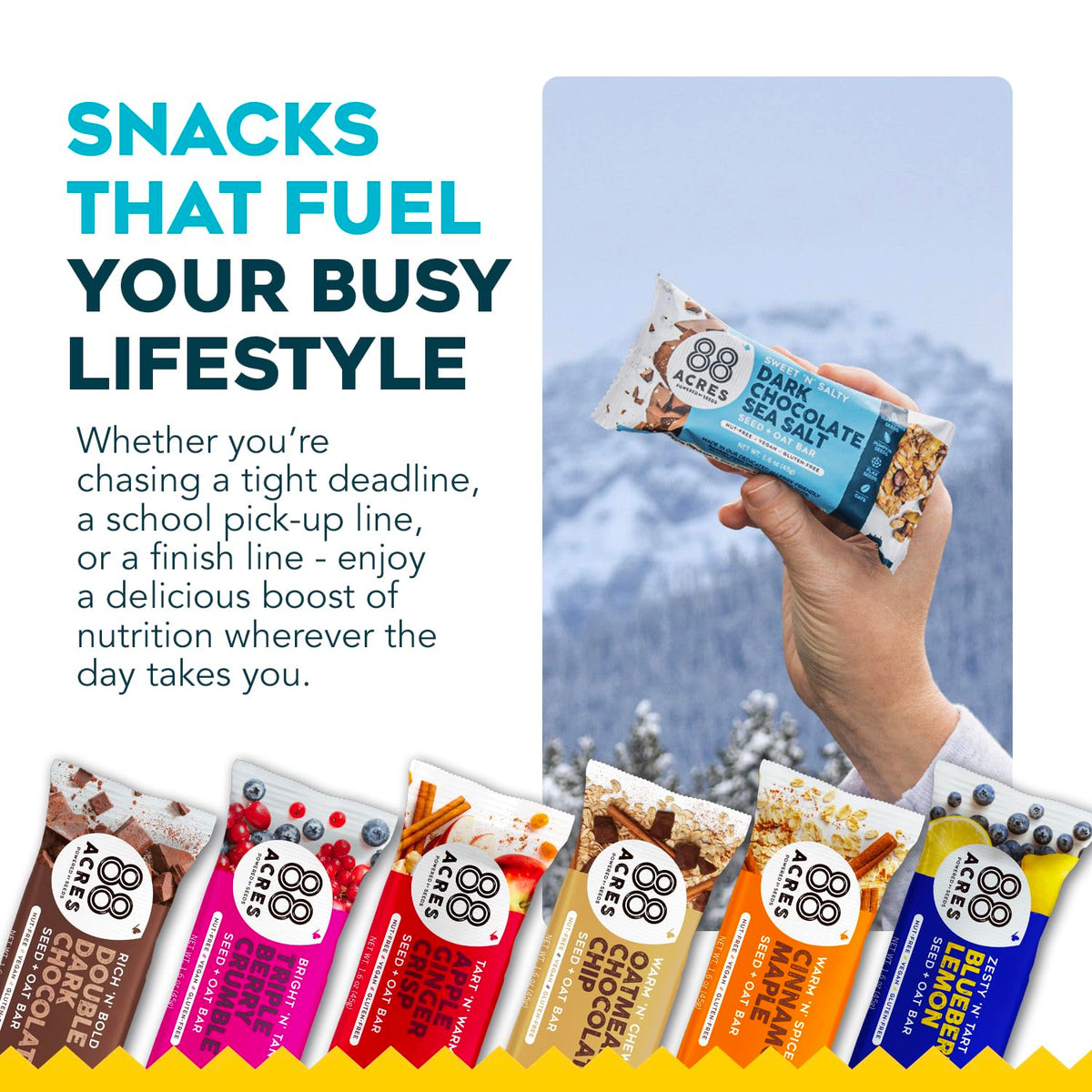 each bar is produced in a dedicated nut-free bakery and is labeled vegan, kosher, non-gmo, and low-fodmap friendly.