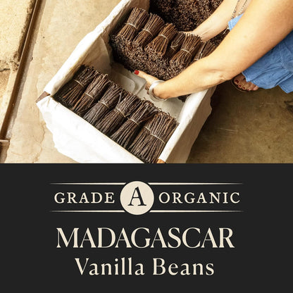 each pod measures 5-7 inches long, plump with black aromatic seeds